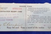 Карточка регистрации иностранца, бланк моряка (Alien Registration Receipt Card) на имя Василия Черепина. Размер: 7х20 см. США, 1943 г.